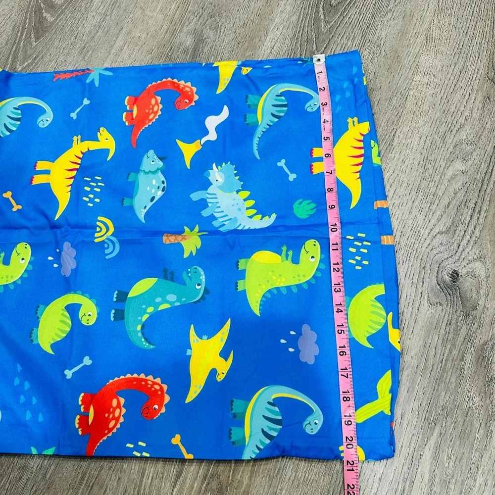 Wildkin Kids 100% Cotton Nap Mat Cover Dinosaur Blue Sewn-in Pillowcase 20x46